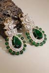 Shop_Ruby Raang_Green Gemstones, Diamonds Emerald Embellished Earrings _at_Aza_Fashions