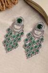 Shop_Ruby Raang_Green Gemstones Long Chandelier Earrings _at_Aza_Fashions