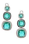 Shop_Ruby Raang_Green Crystals Long Emerald Earrings _Online_at_Aza_Fashions