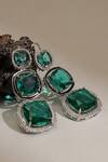 Shop_Ruby Raang_Green Crystals Long Emerald Earrings _at_Aza_Fashions