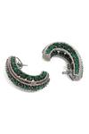Ruby Raang_Green Crystals, Gemstones Designer Half Hoop Earrings _Online_at_Aza_Fashions