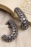 Shop_Ruby Raang_Silver Plated Crystals Half Loop Earrings _at_Aza_Fashions