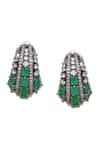 Ruby Raang_Green Stones Half Loop Earrings _Online_at_Aza_Fashions