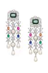 Buy_Ruby Raang_Multi Color Gemstones, Pearls Long Stone Earrings With Drops _Online_at_Aza_Fashions