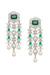 Buy_Ruby Raang_Green Crystals, Pearls, Gemstones Long And Emerald Earrings _Online_at_Aza_Fashions