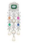 Ruby Raang_Multi Color Gemstones, Pearls Stone Double Layered Necklace And Earrings _Online_at_Aza_Fashions