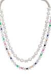 Shop_Ruby Raang_Multi Color Gemstones, Pearls Stone Double Layered Necklace And Earrings _Online_at_Aza_Fashions