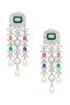 Buy_Ruby Raang_Multi Color Gemstones, Pearls Stone Double Layered Necklace And Earrings 