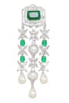 Ruby Raang_Green Gemstones, Pearls Emerald Layered Necklace And Earring Set _Online_at_Aza_Fashions