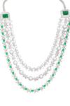 Buy_Ruby Raang_Green Gemstones, Pearls Emerald Layered Necklace And Earring Set _Online_at_Aza_Fashions