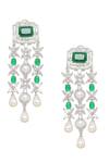 Shop_Ruby Raang_Green Gemstones, Pearls Emerald Layered Necklace And Earring Set _Online_at_Aza_Fashions