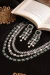 Shop_Ruby Raang_Green Gemstones, Pearls Emerald Layered Necklace And Earring Set _at_Aza_Fashions