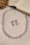 Shop_Ruby Raang_Pink Rhinestones Designer Necklace And Earring Set _at_Aza_Fashions