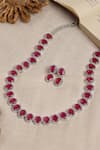 Shop_Ruby Raang_Pink Rhinestones Designer Necklace And Earring Set _at_Aza_Fashions