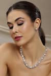 Buy_Ruby Raang_White Pearls, Diamonds Embellished Necklace Set _at_Aza_Fashions