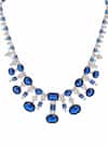 Ruby Raang_Blue Crystals, Stones Embellished Necklace Set _at_Aza_Fashions