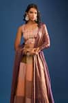 Buy_Samyukta Singhania_Multi Color Brocade, Silk Embroidery Round Neck Lehenga Set _Online_at_Aza_Fashions