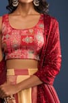 Samyukta Singhania_Multi Color Brocade, Silk Embroidery Round Neck Lehenga Set _Online_at_Aza_Fashions