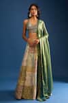 Samyukta Singhania_Multi Color Brocade, Silk Embroidery V-neck Lehenga Set _Online_at_Aza_Fashions