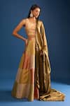 Buy_Samyukta Singhania_Multi Color Brocade, Silk Embroidery Round Neck Lehenga Set _at_Aza_Fashions