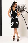 Buy_That Thing You Love_Black Neoprene Sequins, Embroidery V-neck Belle Fleur Dress _Online_at_Aza_Fashions