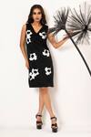 Buy_That Thing You Love_Black Neoprene Sequins, Embroidery V-neck Belle Fleur Dress _at_Aza_Fashions