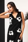 Shop_That Thing You Love_Black Neoprene Sequins, Embroidery V-neck Belle Fleur Dress _Online_at_Aza_Fashions