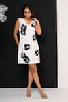Buy_That Thing You Love_White Neoprene Applique V-neck Belle Fleur Dress _at_Aza_Fashions