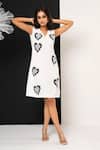 Buy_That Thing You Love_White Neoprene Embroidery V-neck Belle Amour Dress _at_Aza_Fashions