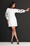 Buy_That Thing You Love_White Crepe Embroidery Round Neck Jardin Fleur Dress _at_Aza_Fashions