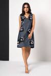 Buy_That Thing You Love_Blue Lycra, Cotton, Denim Embroidery V-neck Belle Fleur Dress _at_Aza_Fashions