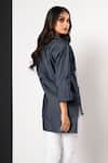 Shop_That Thing You Love_Blue Cotton, Lycra, Denim Embroidery, Beads Collared Jardin Fleur Shirt _at_Aza_Fashions