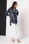 That Thing You Love_Blue Cotton, Lycra, Denim Embroidery, Beads Collared Jardin Fleur Shirt _Online_at_Aza_Fashions