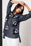 Buy_That Thing You Love_Blue Cotton, Lycra, Denim Embroidery, Beads Collared Jardin Fleur Shirt _at_Aza_Fashions