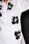 That Thing You Love_White Cotton Applique, Sequins Collared Jardin Fleur Shirt And Pant Set _at_Aza_Fashions