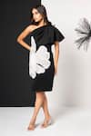 Shop_That Thing You Love_Black Neoprene Cut Work, Embroidery One Shoulder Cutdana Dress _Online_at_Aza_Fashions