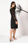 Shop_That Thing You Love_Black Neoprene, Organza Sequins, Embroidery V-neck Dual Flower Cutdana Dress _at_Aza_Fashions