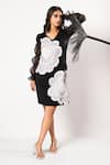 Buy_That Thing You Love_Black Neoprene, Organza Sequins, Embroidery V-neck Dual Flower Cutdana Dress _at_Aza_Fashions