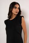 Buy_That Thing You Love_Black Neoprene, Organza Sequins Crew Neck Frill Dress _Online_at_Aza_Fashions