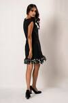 Shop_That Thing You Love_Black Neoprene, Organza Sequins Crew Neck Frill Dress _at_Aza_Fashions