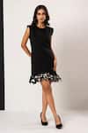 Buy_That Thing You Love_Black Neoprene, Organza Sequins Crew Neck Frill Dress _at_Aza_Fashions