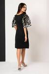 Shop_That Thing You Love_Black Neoprene, Organza Sequins V-neck Designer Sdb Sleeves Dress _at_Aza_Fashions