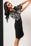 That Thing You Love_Black Neoprene, Organza Sequins V-neck Designer Sdb Sleeves Dress _Online_at_Aza_Fashions