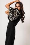 Buy_That Thing You Love_Black Neoprene, Organza Sequins V-neck Designer Sdb Sleeves Dress _Online_at_Aza_Fashions