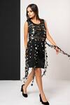 Buy_That Thing You Love_Black Neoprene, Organza Sequins Round Neck Sdb Fringe Top Dress _at_Aza_Fashions