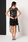 Shop_That Thing You Love_Black Neoprene, Organza Sequins Round Neck Sdb Fringe Top Dress _at_Aza_Fashions