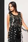 That Thing You Love_Black Neoprene, Organza Sequins Round Neck Sdb Fringe Top Dress _Online_at_Aza_Fashions