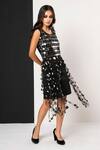 Buy_That Thing You Love_Black Neoprene, Organza Sequins Round Neck Sdb Fringe Top Dress _Online_at_Aza_Fashions
