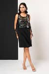 Buy_That Thing You Love_Black Neoprene, Organza Sequins Round Neck Designer Vest Dress _at_Aza_Fashions