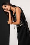 Buy_That Thing You Love_Black Neoprene, Organza Sequins Round Neck Designer Vest Dress _Online_at_Aza_Fashions